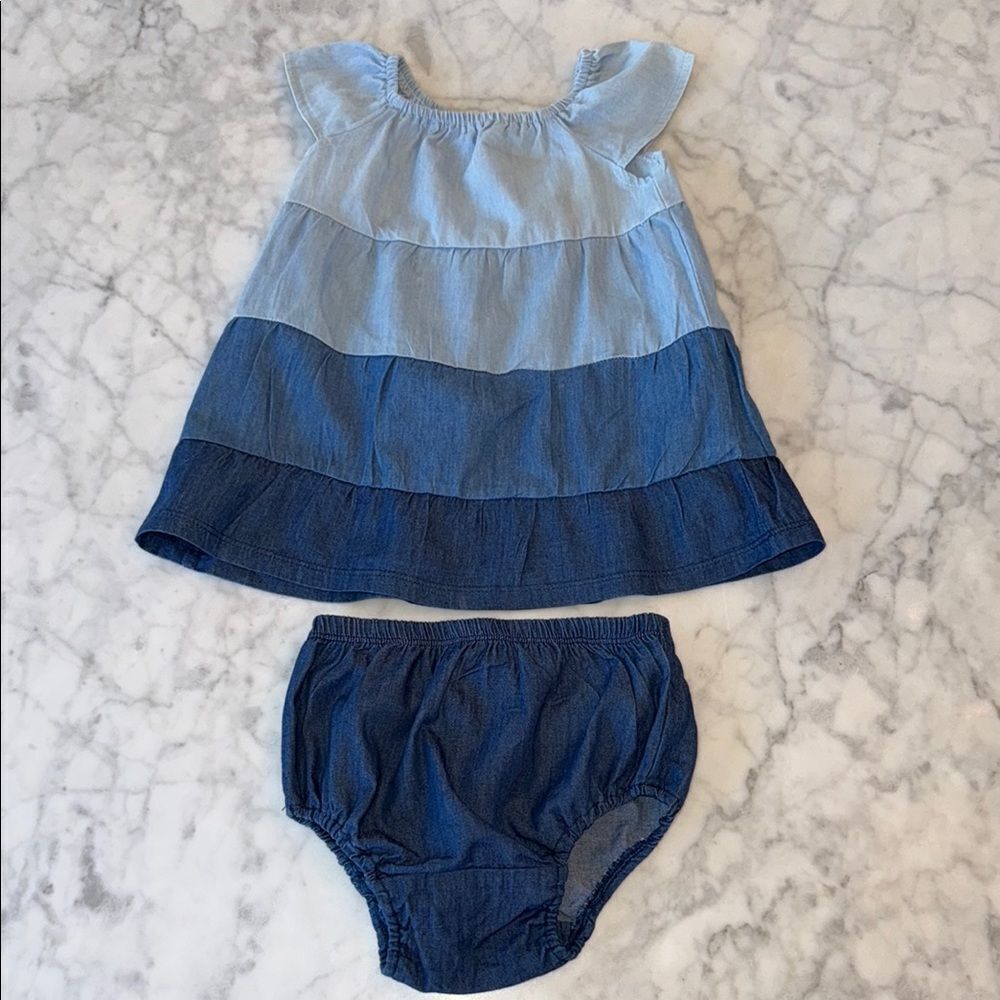 Splendid Blue Tiered Dress and Bloomers Set 6/12M